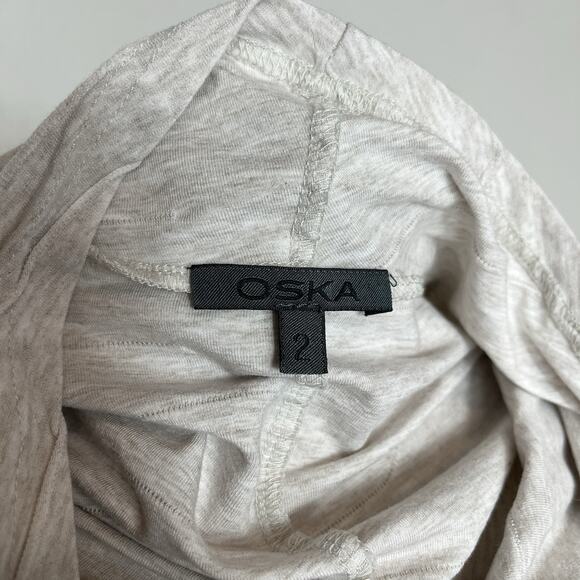 Oska Oatmeal Cowl Neck Blouse textured lines Size 2(US8/10), made in Bulgaria - Picture 6 of 9